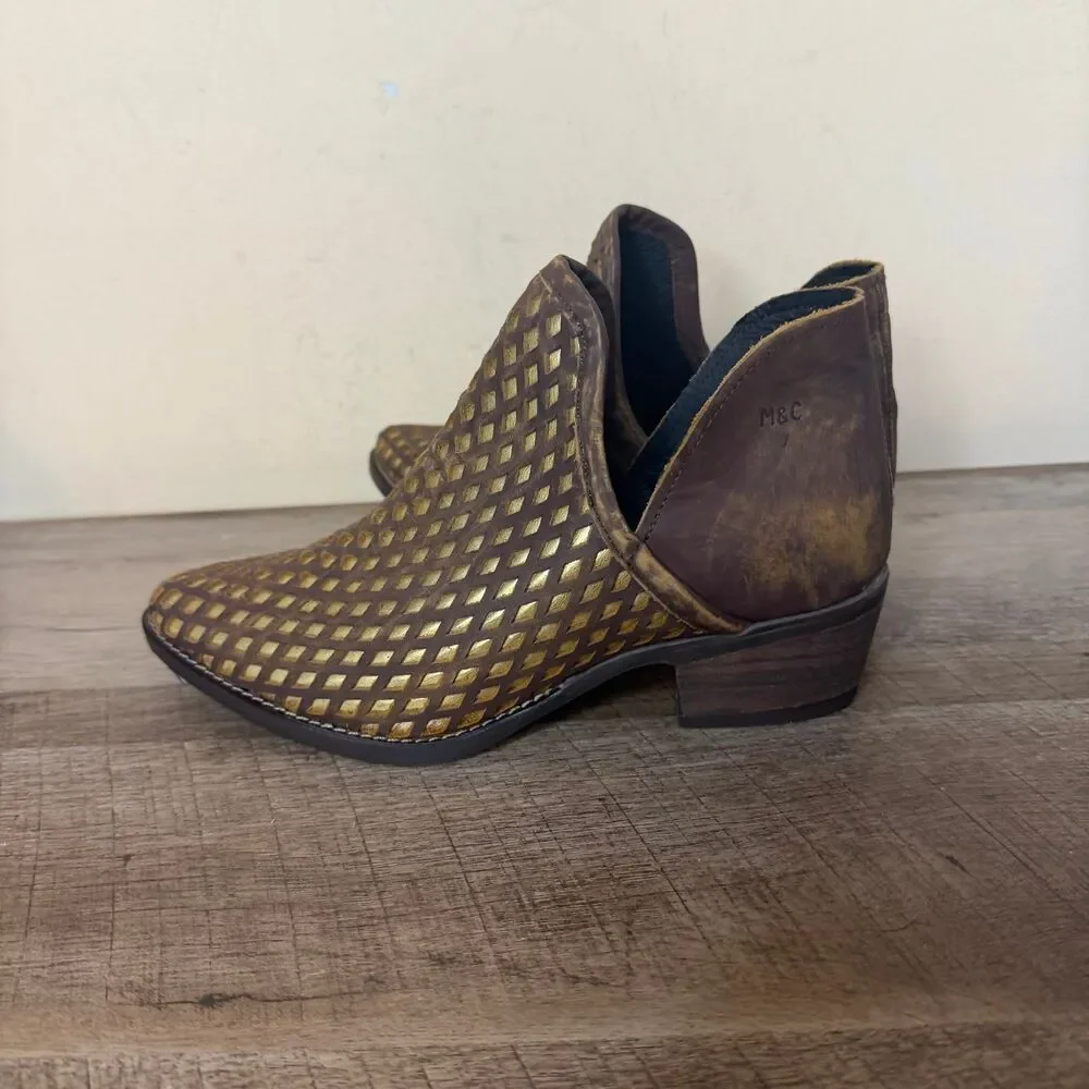 Musse & Cloud booties leather brown gold lazer cut western size US 6 shoes boots